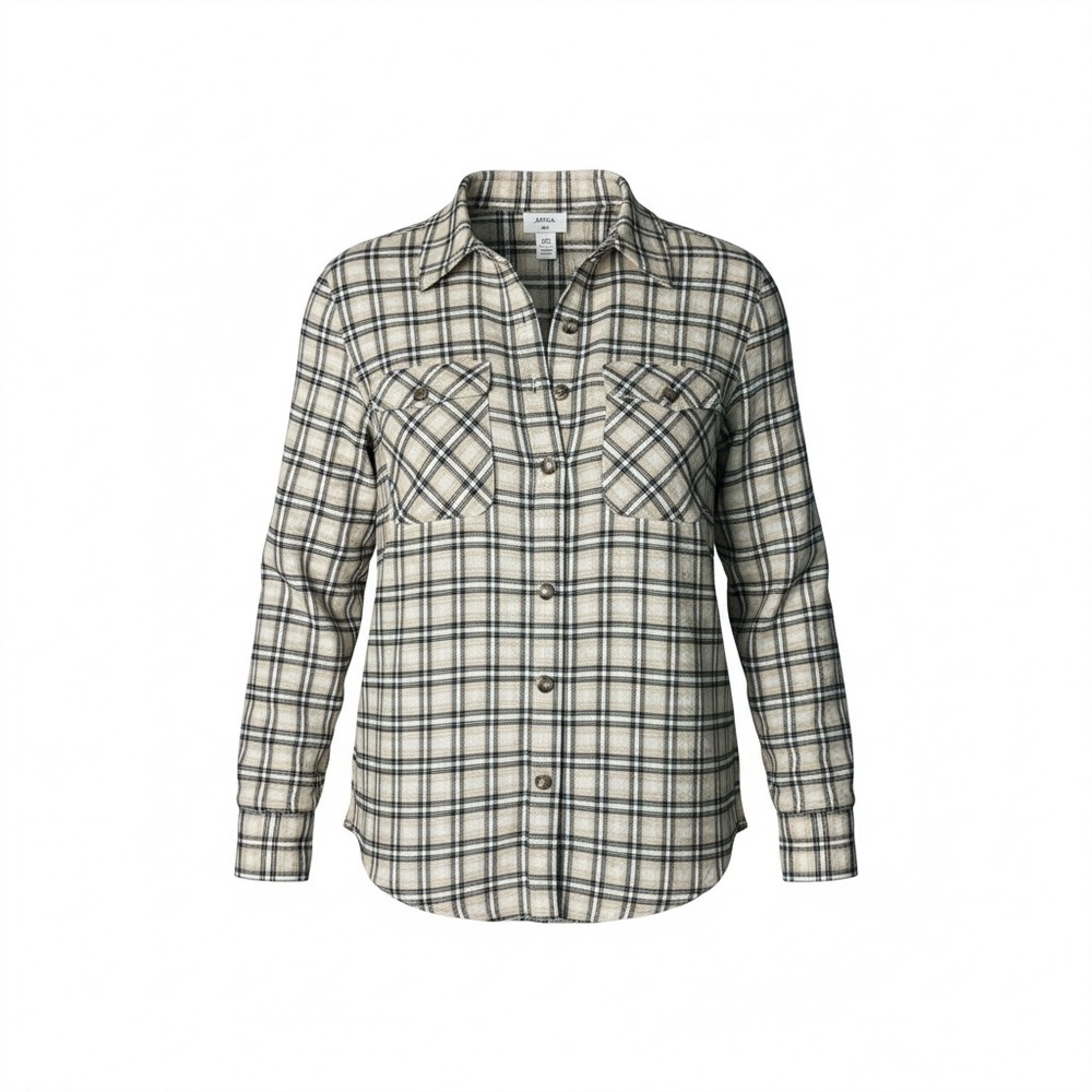 Japna Plaid Collection Button Down 100% Cotton Flannel Shirt Size L